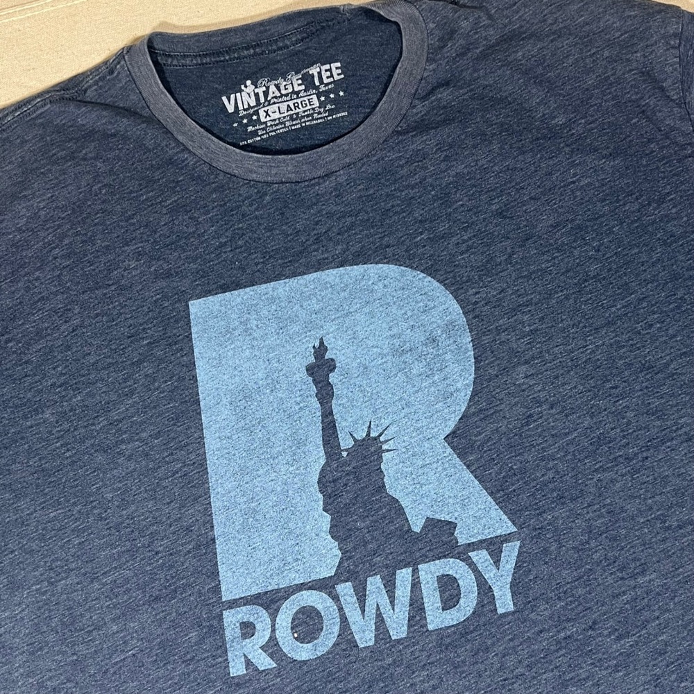 Rowdy Gentleman Vintage Tee X-Large‎ Mens Graphic T-Shirt Statue Liberty *FLAW